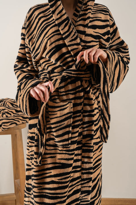 Tiger | 100% Cotton Velvet Women / Men (Unisex) Bathrobe