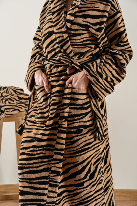 Tiger | 100% Cotton Velvet Women / Men (Unisex) Bathrobe