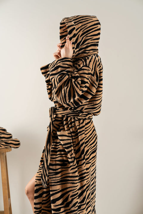 Tiger | 100% Cotton Velvet Women / Men (Unisex) Bathrobe