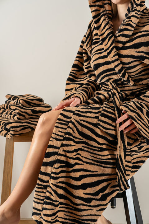 Tiger | 100% Cotton Velvet Women / Men (Unisex) Bathrobe